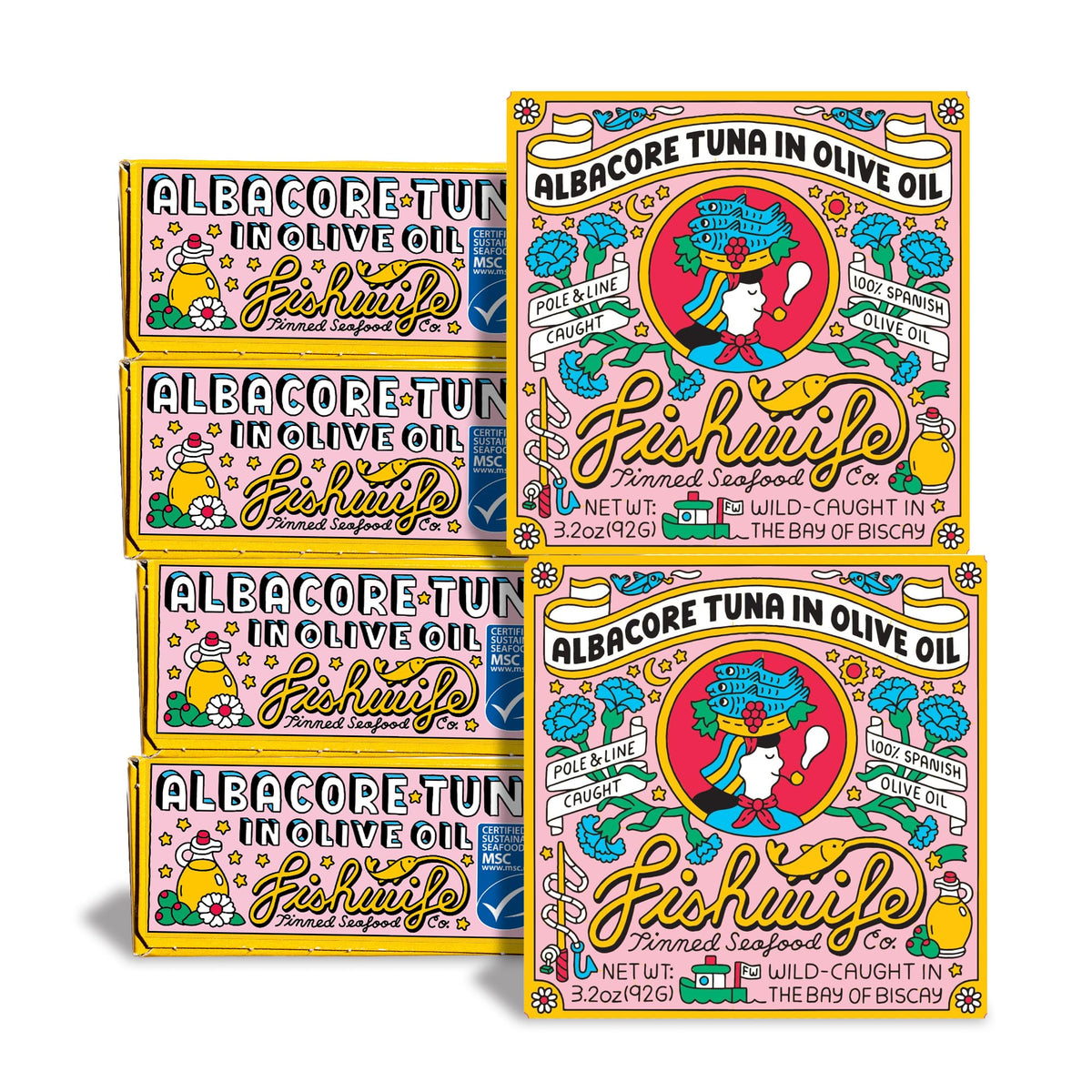 Fishwife albacore tuna in olive oil front view, premium pantry staple for quick meals.