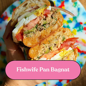 Fishwife albacore tuna tin with Mediterranean olive oil, ready-made protein boost.