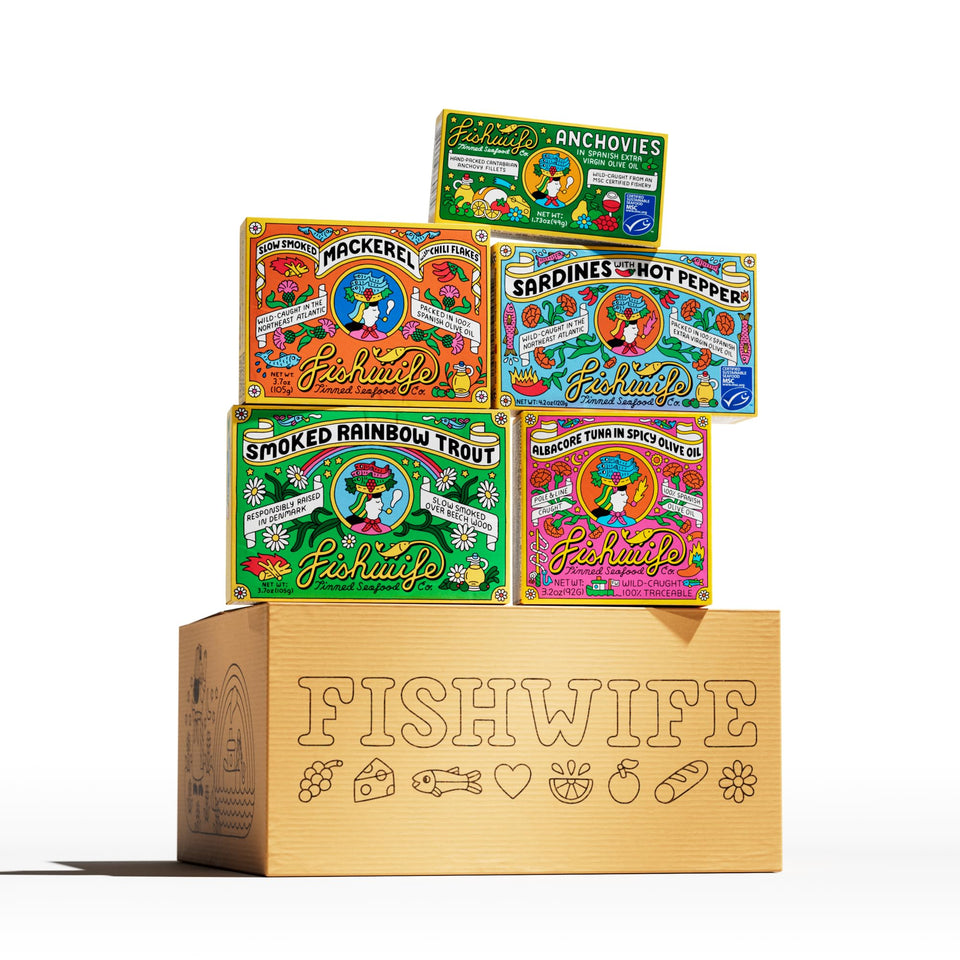 Fishwife Cantabrian Anchovies tin—premium tapas favorite with bright, savory notes.