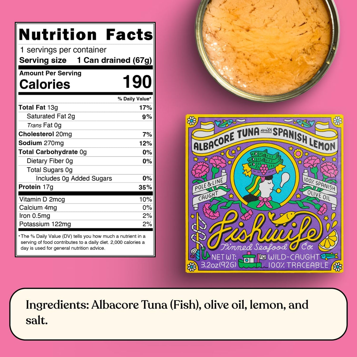 Fishwife Lemon Tuna with Spanish olive oil showcases premium flavor in every bite.