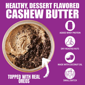 Dry roasted cashews ground into a rich, oil-free butter for a clean nut butter base.
