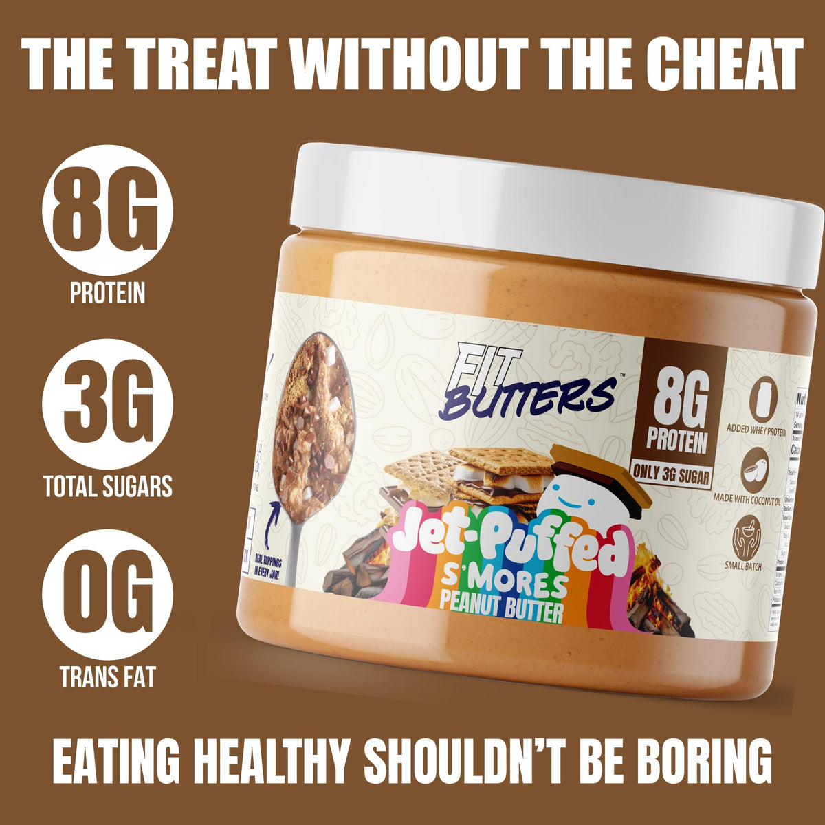Fit Butters Ghirardelli dark chocolate chips mixed into the spread.