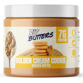 Fit Butters Golden Cream Cookie spread in a jar, protein-packed dessert snack.