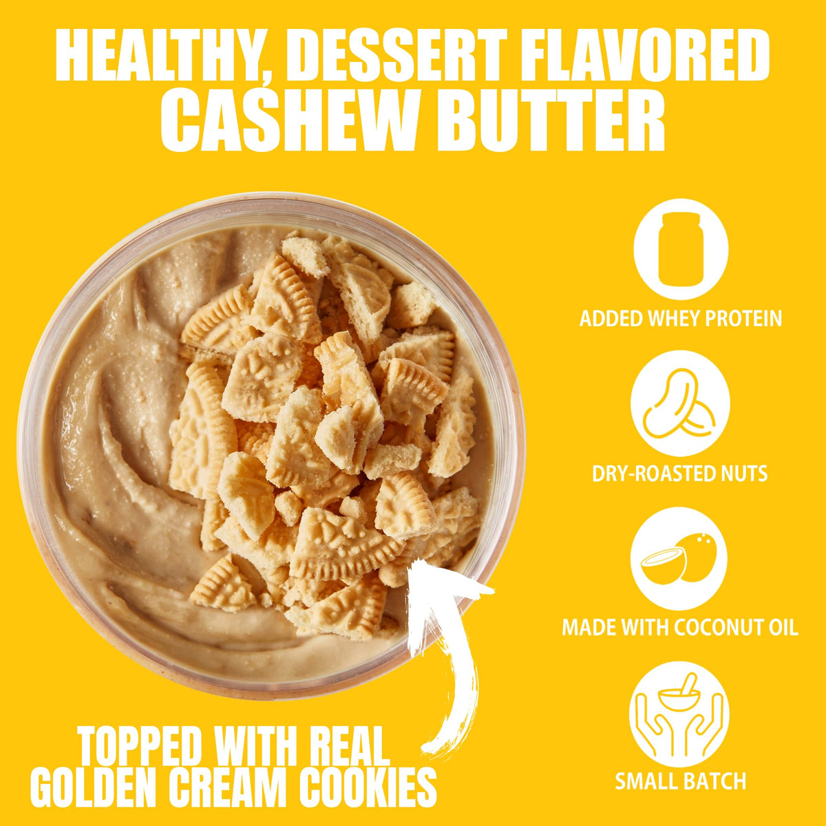 Spoon dipping into Fit Butters Golden Cream Cookie spread for a protein-rich treat.