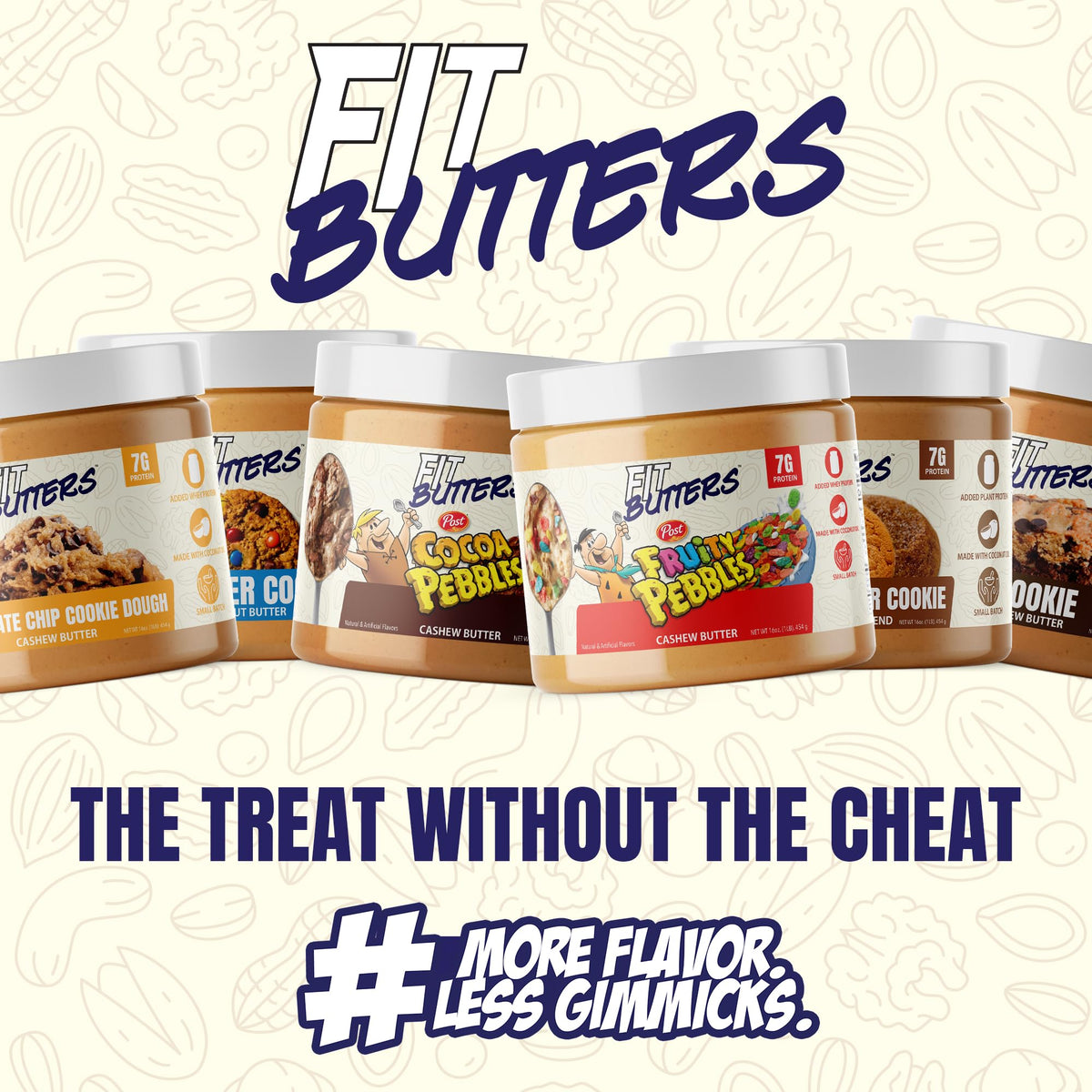 Protein nut butter lineup includes cashew and peanut options for versatile snacking.