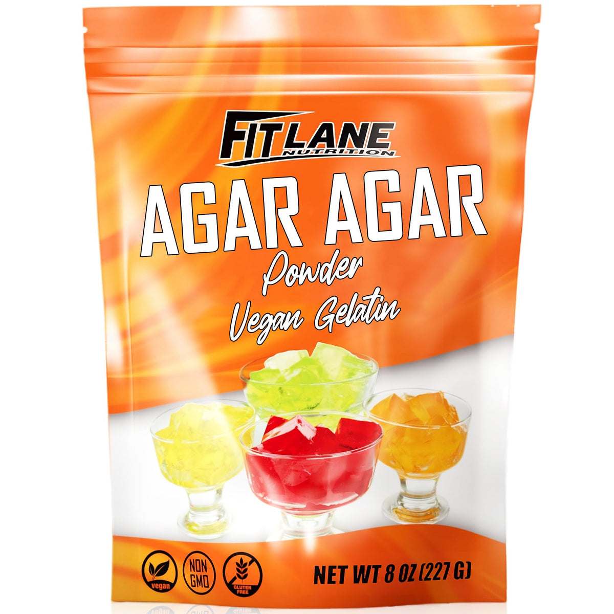 Fit Lane Agar Agar Powder bottle demonstrates plant-based thickener for vegan recipes.
