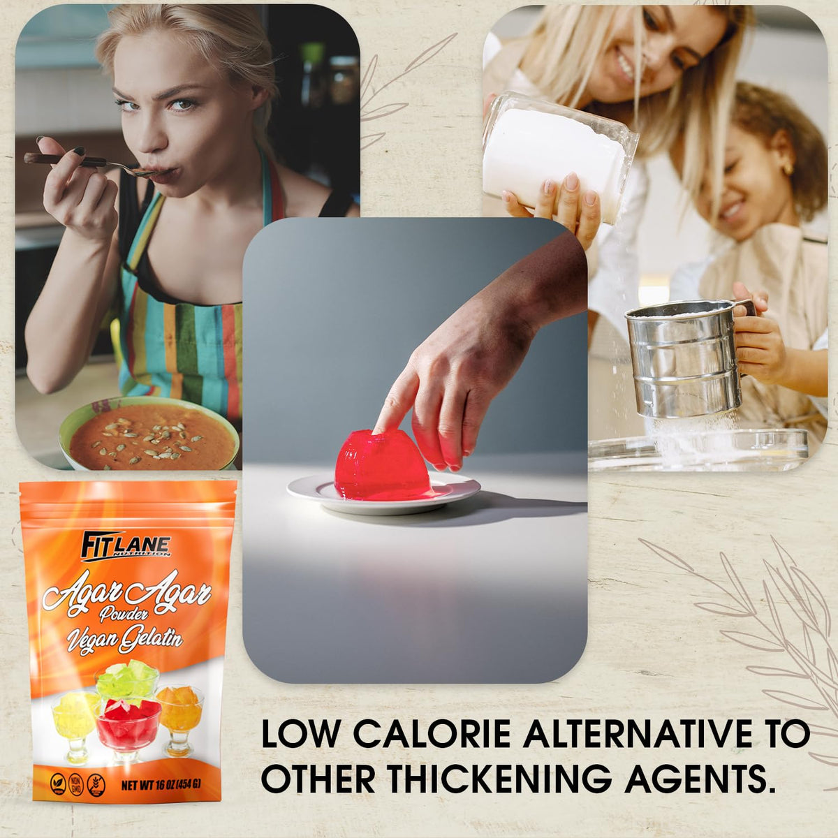 Fit Lane Agar Agar Powder measure spoon highlights precise dosing for recipes.