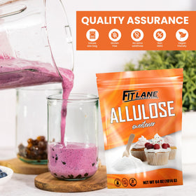 Fit Lane Allulose powder on a dessert plate for guilt-free treats.