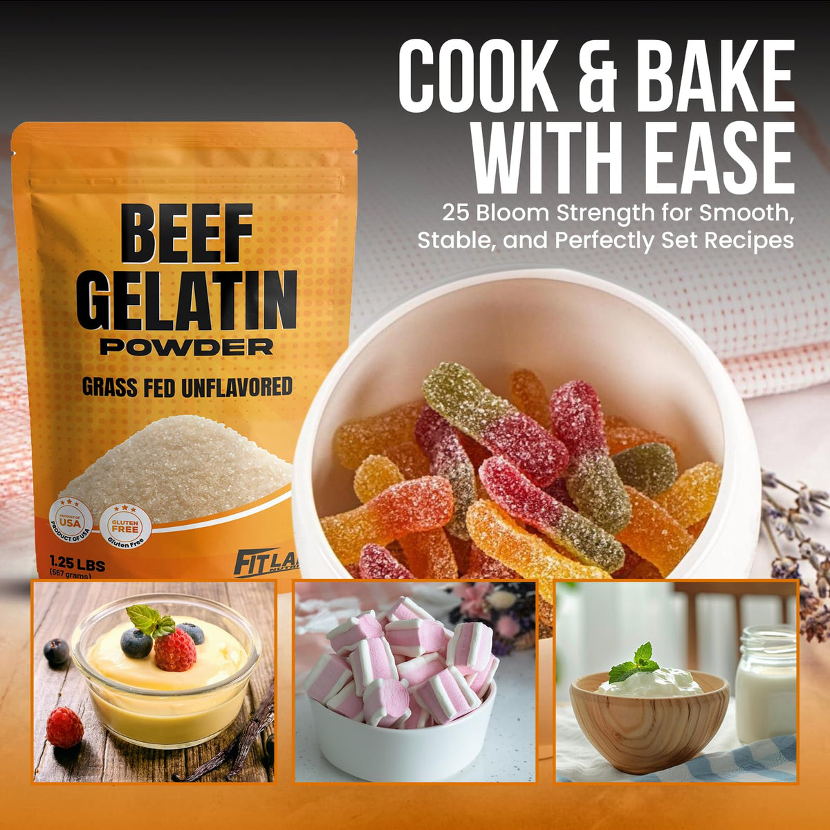 Fit Lane unflavored gelatin ideal for paleo and keto recipes.