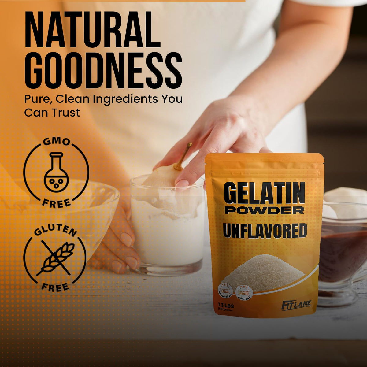 Fit Lane Gelatin stabilizes dairy baking with reliable texture.
