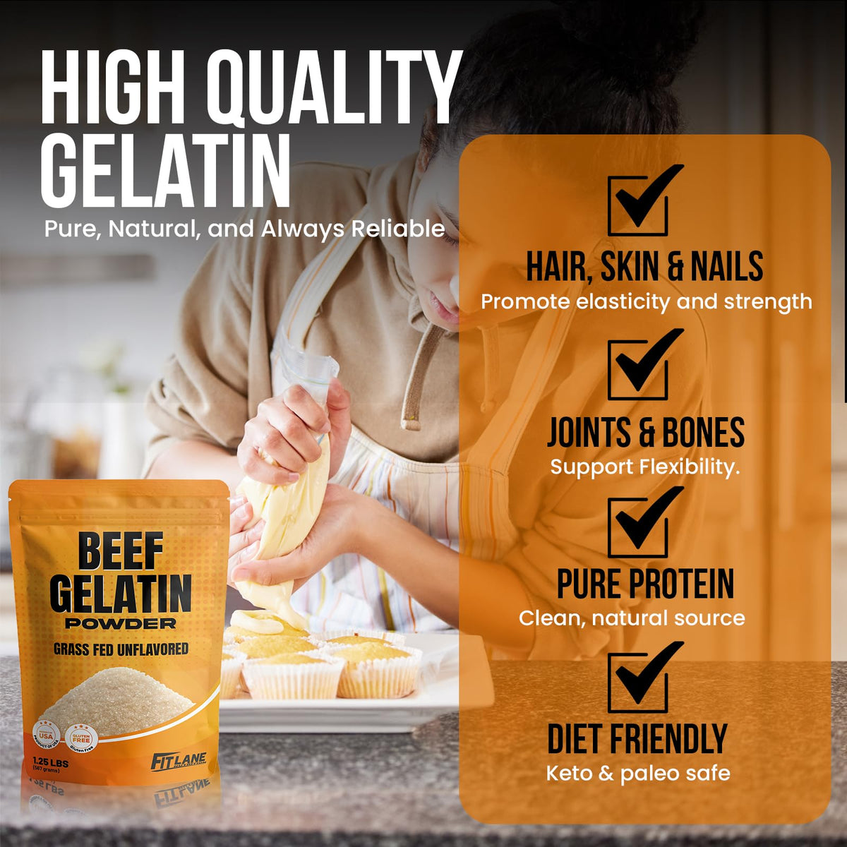 Fit Lane grass-fed gelatin dissolving smoothly in hot liquid.