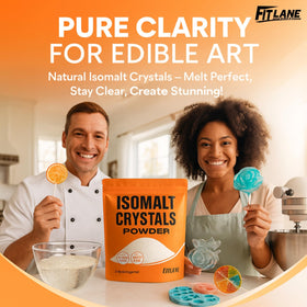 Fit Lane Isomalt Crystals yield clear, glossy finishes for home bakers and chefs.