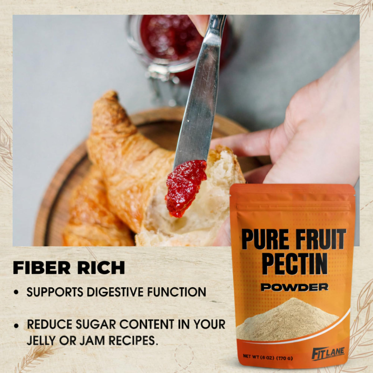 Fit Lane No Sugar Pectin measure scoop image conveys controlled sweetness and versatile use.
