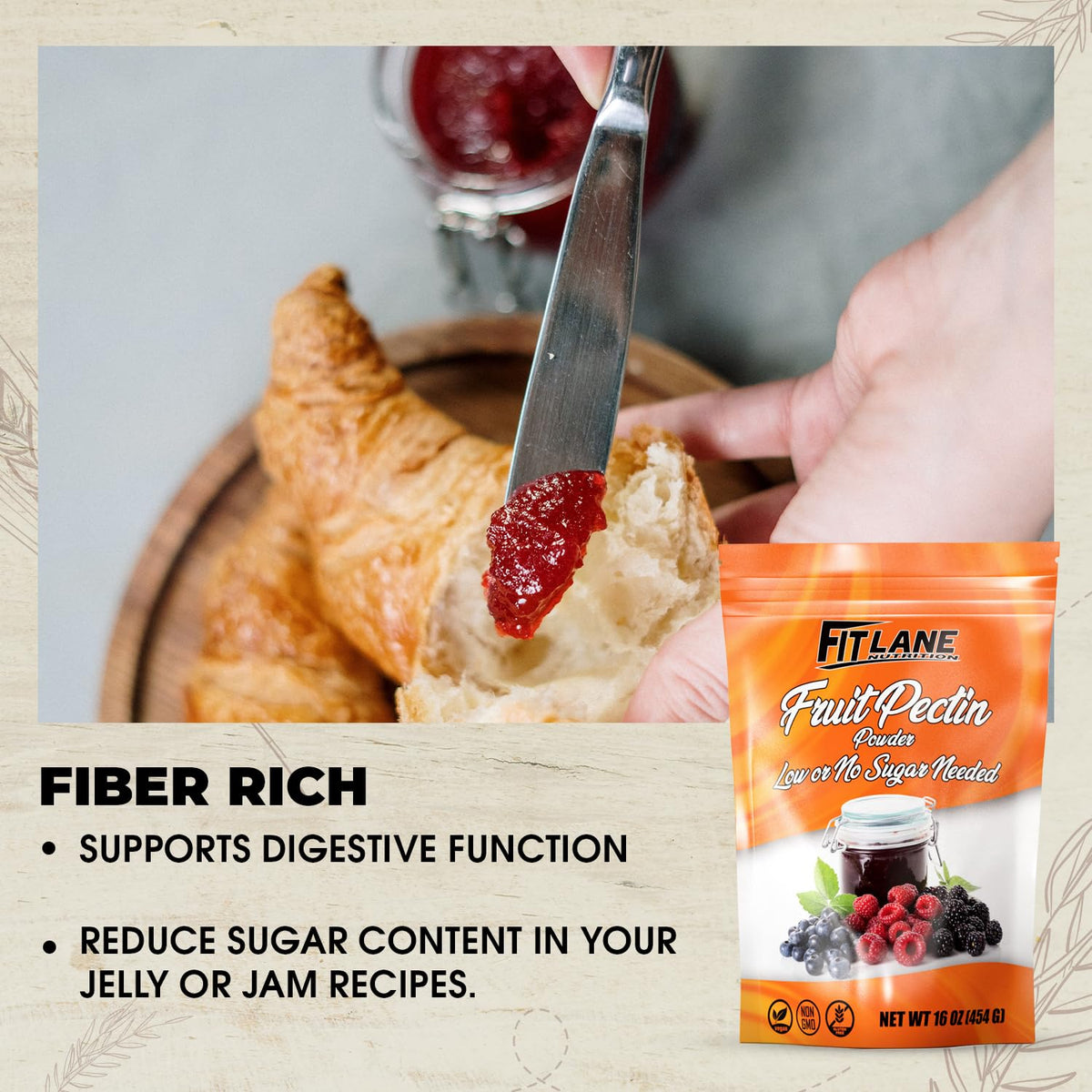 Fit Lane Nutrition compact scoop with pectin powder for precise measuring.