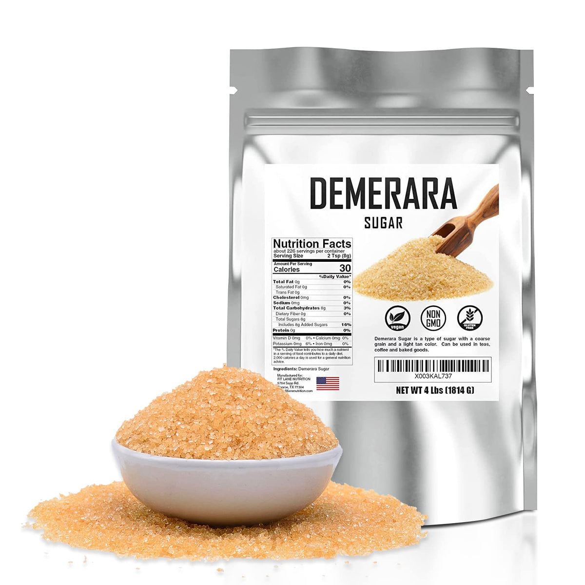 Fit Lane Demerara sugar crystals closeup showing natural caramel notes for premium flavor
