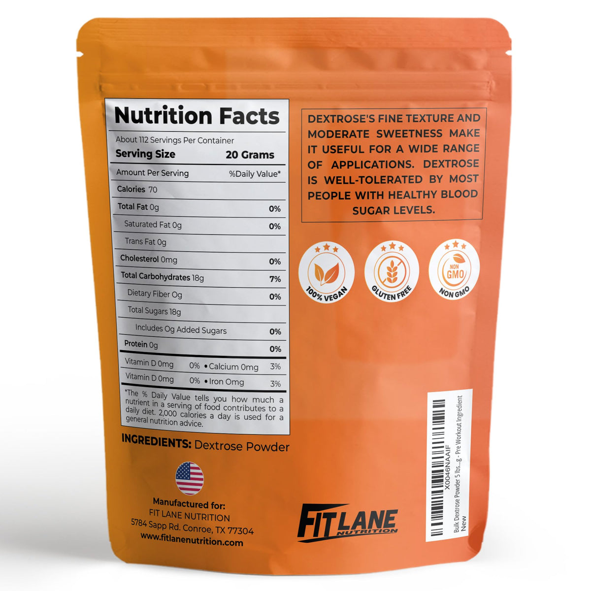 Fit Lane Nutrition dextrose powder packaging-line signals premium food-grade sugar