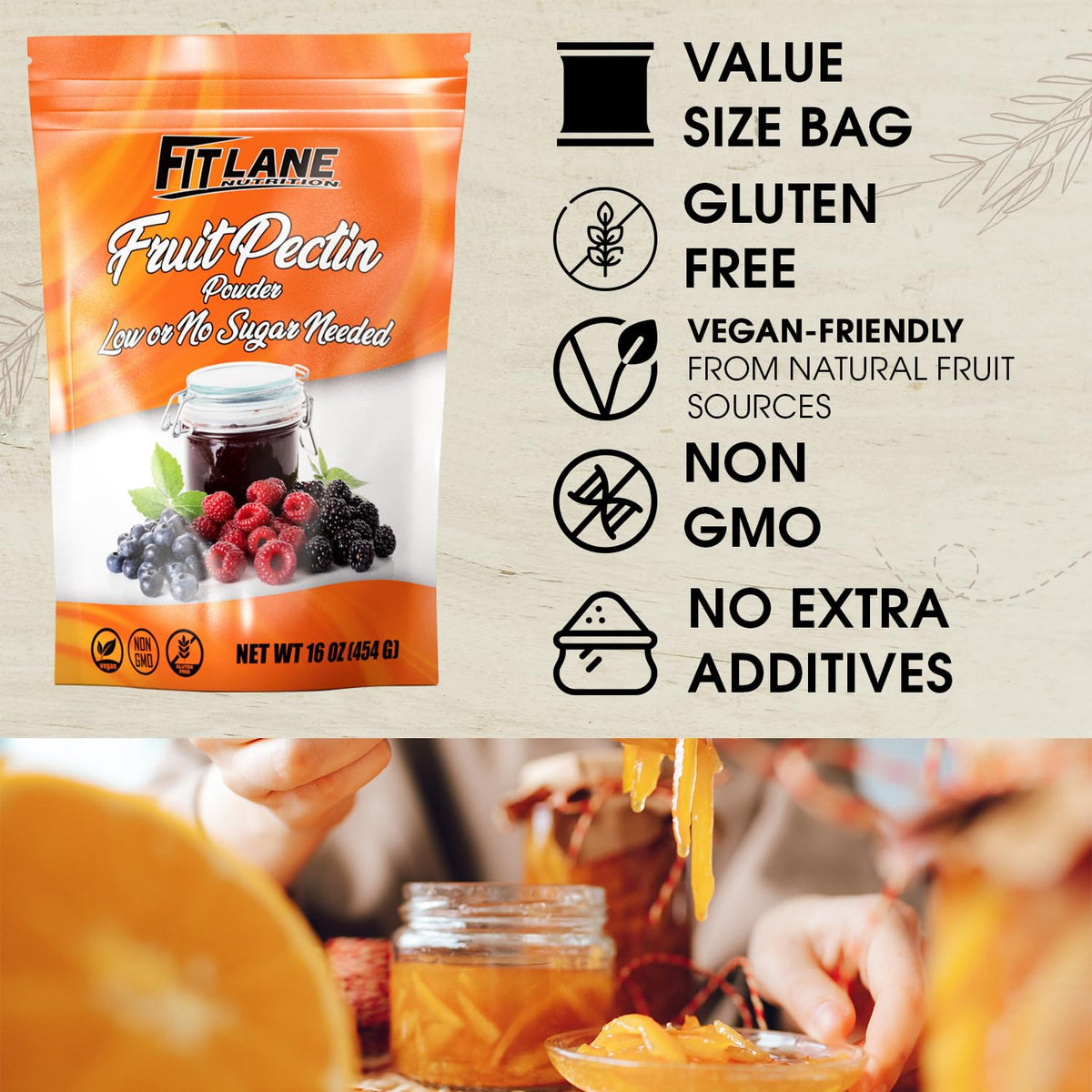 Fit Lane Nutrition fresh berries next to pectin for jam ideas.