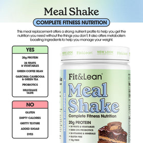 Fit & Lean meal shake fiber probiotics promotes digestive health and appetite control between meals.