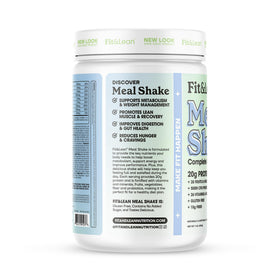 Fit & Lean meal shake prep in cup shows quick, ready-to-mix on-the-go option.