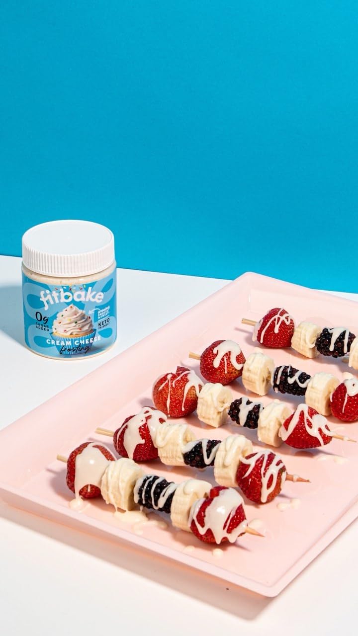 8oz FitBake frosting packaging on a kitchen counter.
