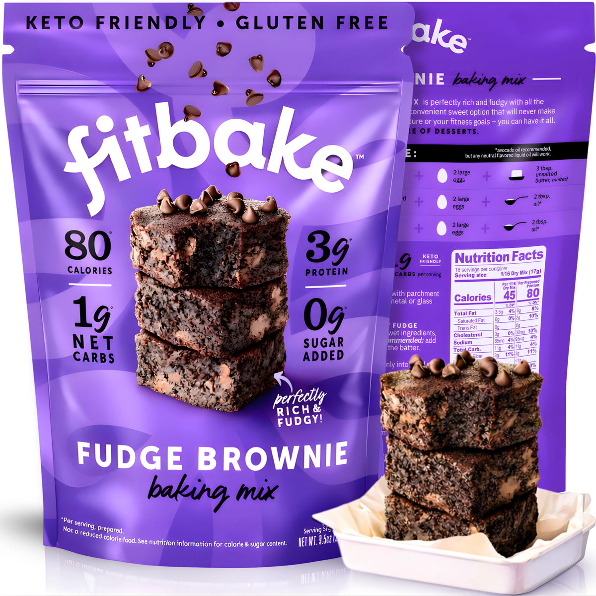 FitBake Keto Fudge Brownie Mix packaging showing gluten‑free, sugar‑free indulgence