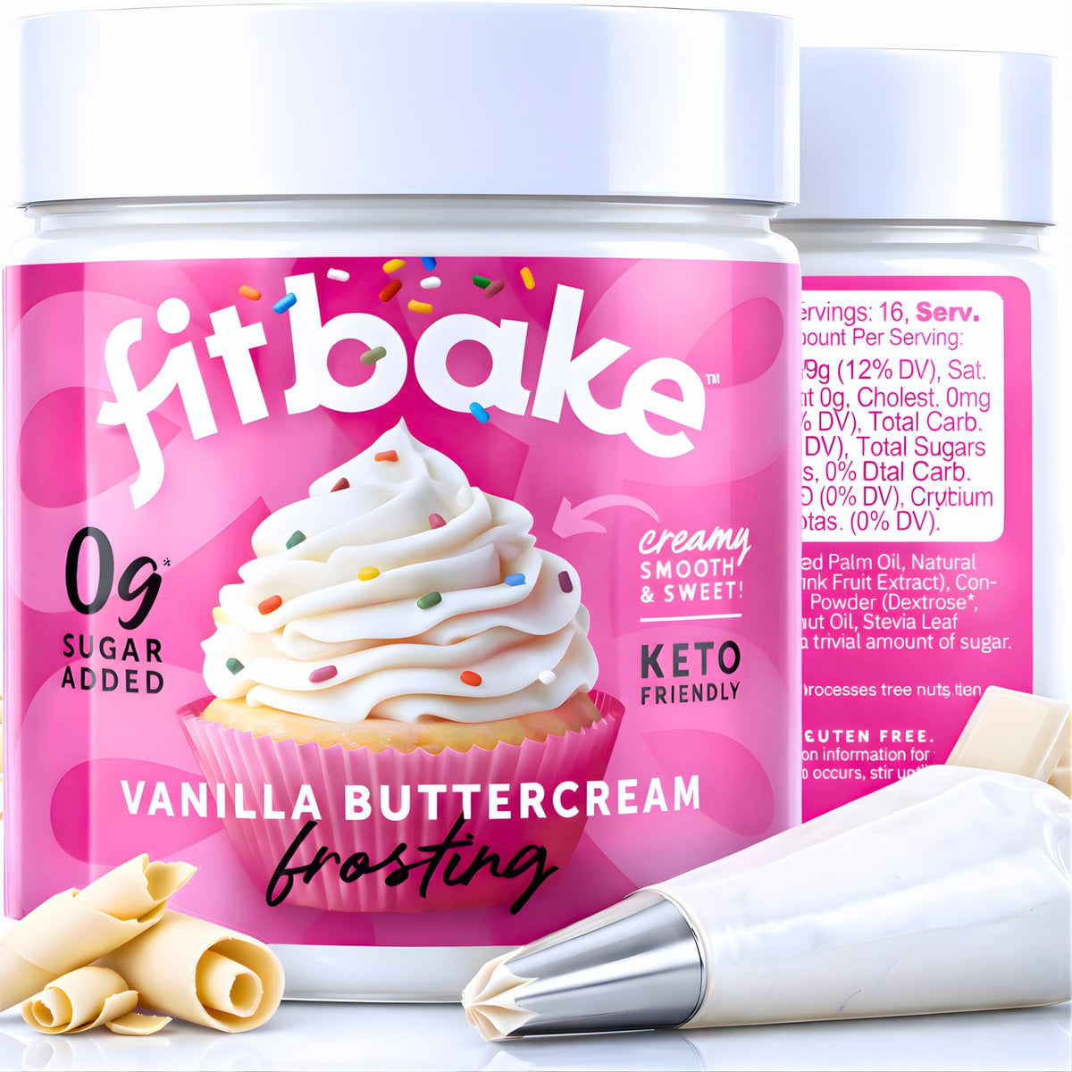 FitBake vanilla buttercream frosting jar with smooth keto-friendly texture