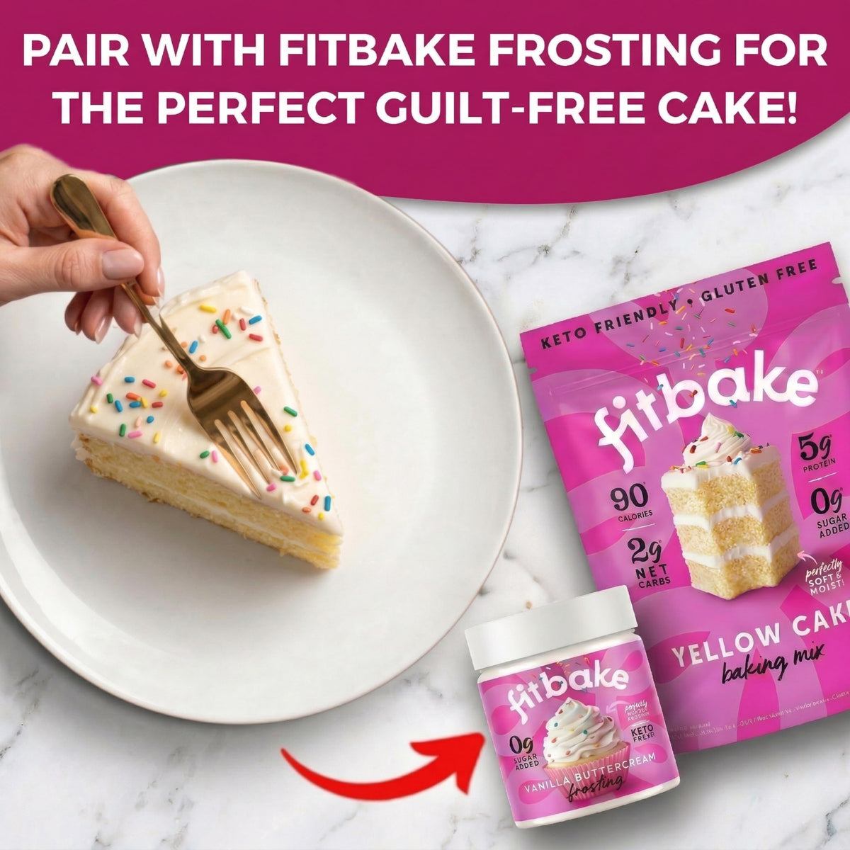 FitBake yellow cake mix ready to bake with a light, moist crumb.