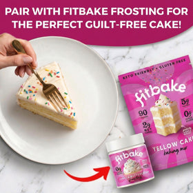 FitBake yellow cake mix ready to bake with a light, moist crumb.