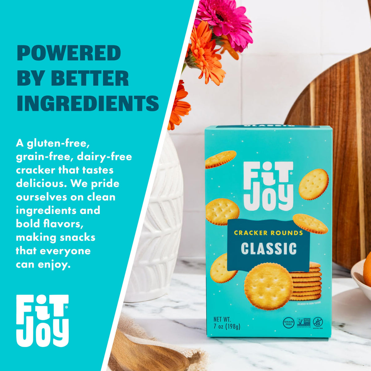 Close-up of grain-free crackers showing crisp texture from FitJoy