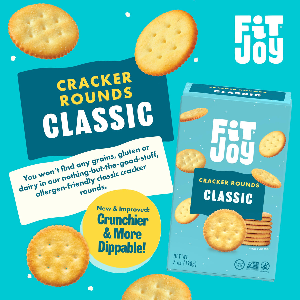 FitJoy crackers on a cheese plate with savory toppings