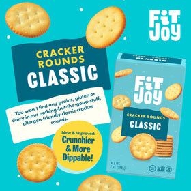 FitJoy crackers on a cheese plate with savory toppings