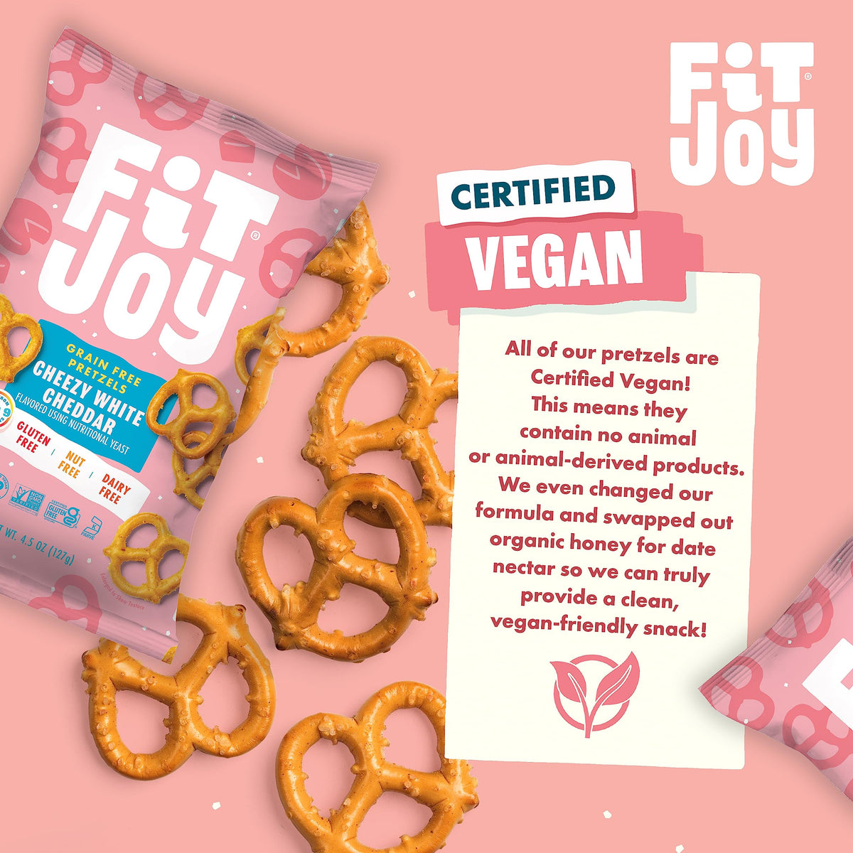 FitJoy dairy-free cheddar pretzels ready to share at parties