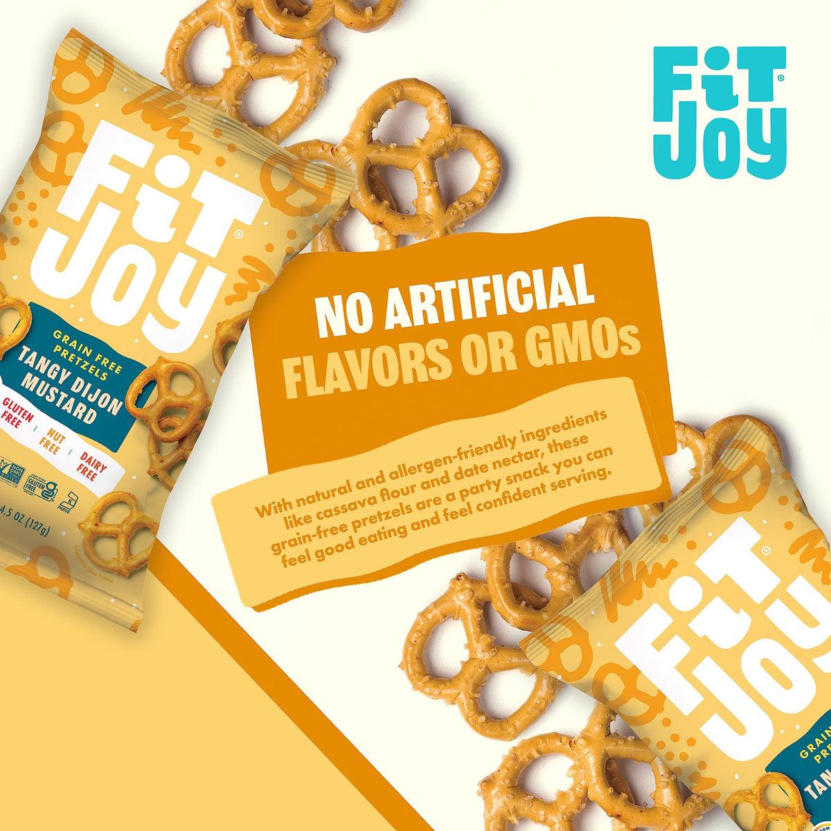 FitJoy Dijon Pretzels pack-6 showcases convenient on-the-go snack for families.