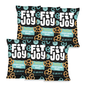 FitJoy Everything Bagel Pretzels 6-pack on a pantry shelf, convenient for family snacking.