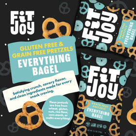 FitJoy Everything Bagel Pretzels vegan twists served with dips for plant-based taste.