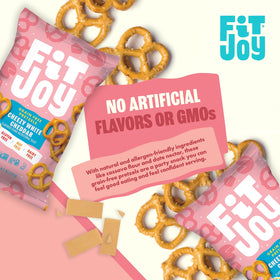 FitJoy grain-free pretzels show cassava-chickpea flour texture for mindful munching