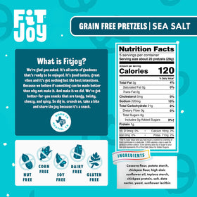 FitJoy Sea Salt Pretzels bag close-up highlights light, crisp bite.
