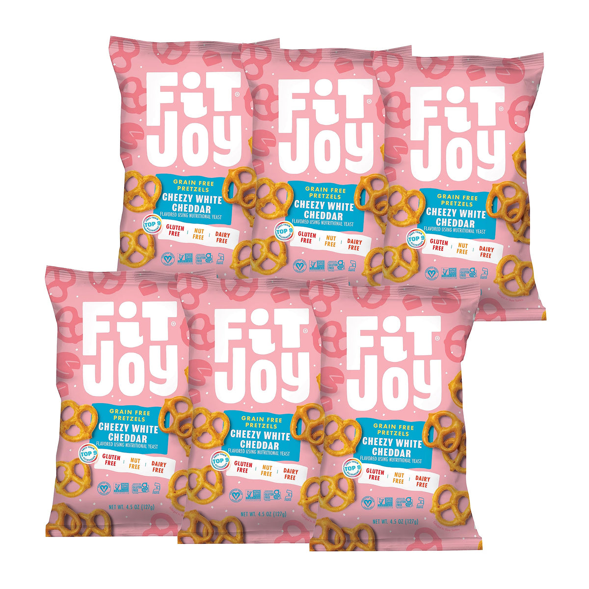 FitJoy White Cheddar Pretzels pack 6-4.5 oz, crave-worthy crunch for snacking