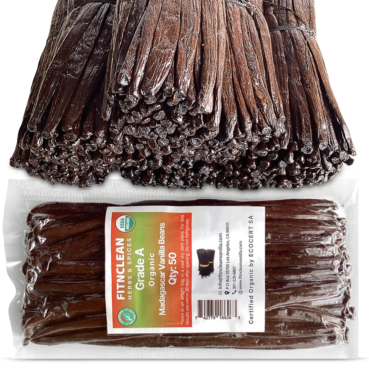 FITNCLEAN Madagascar vanilla beans, 5-inch pods, rich aroma ideal for baking and desserts.