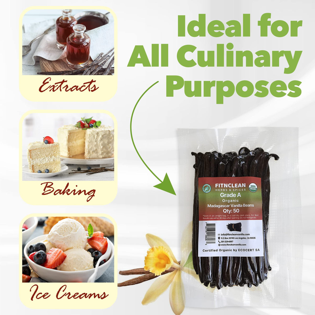 FITNCLEAN organic non-GMO vanilla beans for high quality extracts.