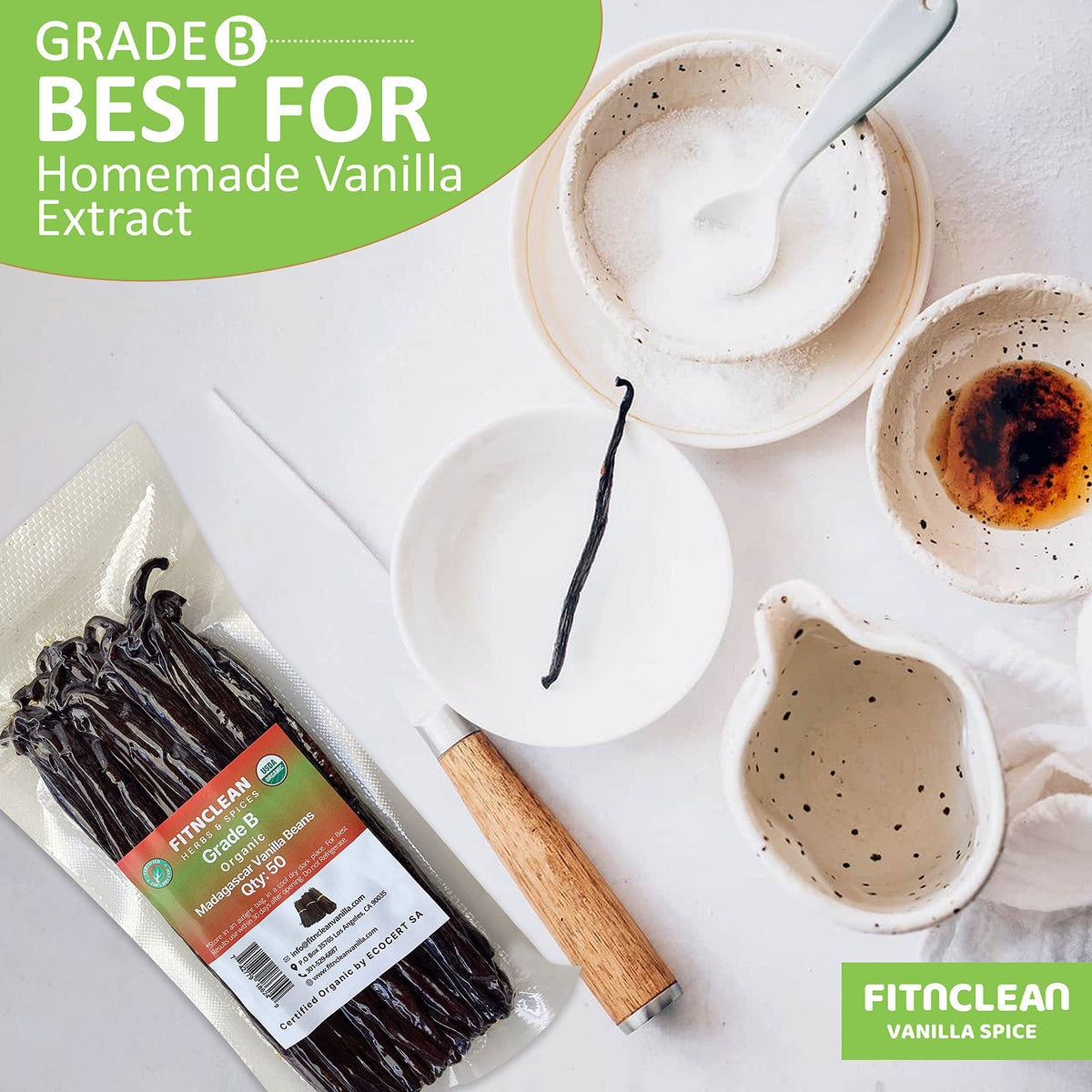 FITNCLEAN Bourbon vanilla beans closeup: fragrant pods great for desserts.
