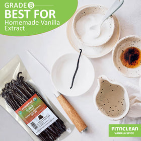 FITNCLEAN Bourbon vanilla beans closeup: fragrant pods great for desserts.