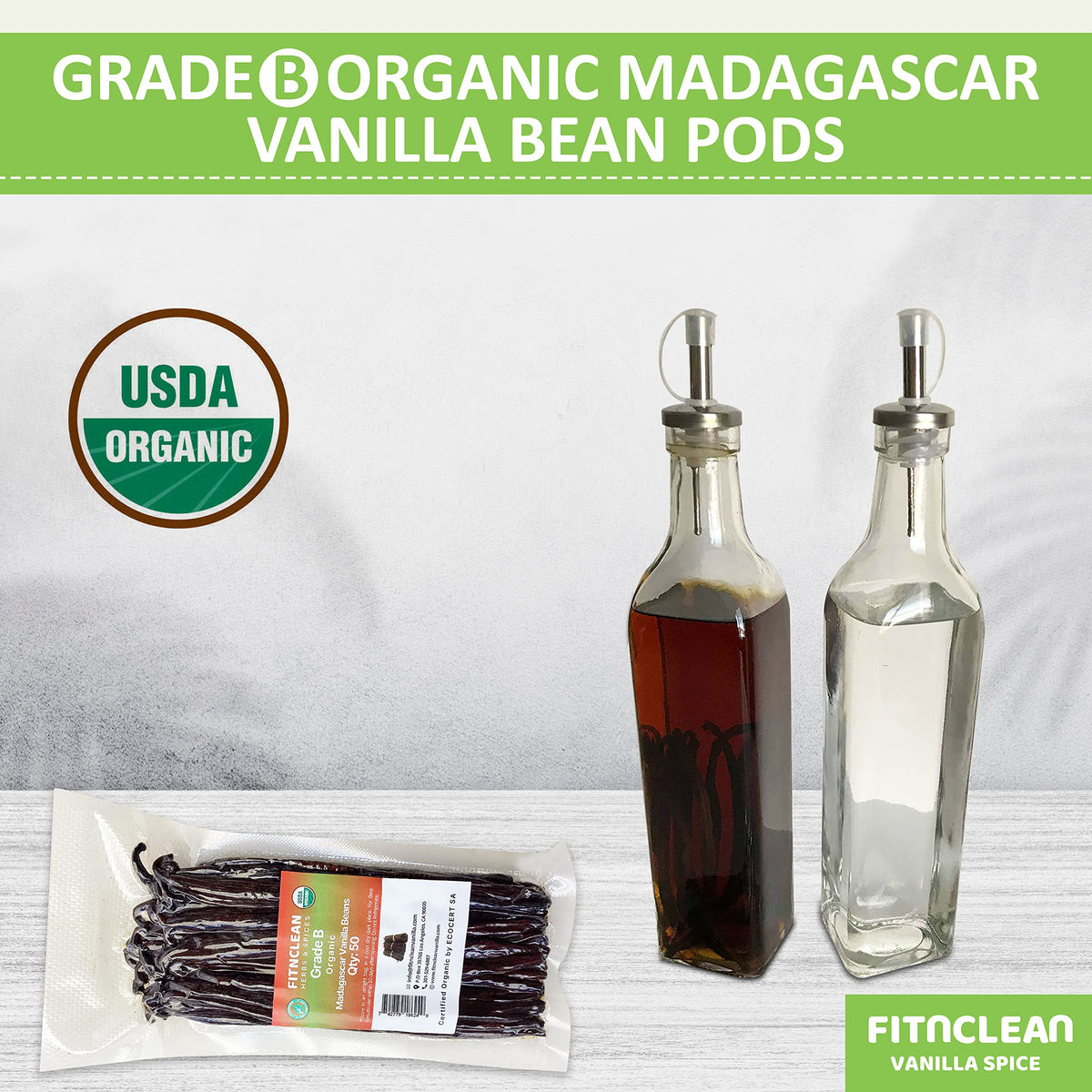 FITNCLEAN organic Grade B vanilla pods: versatile for baking and flavoring.