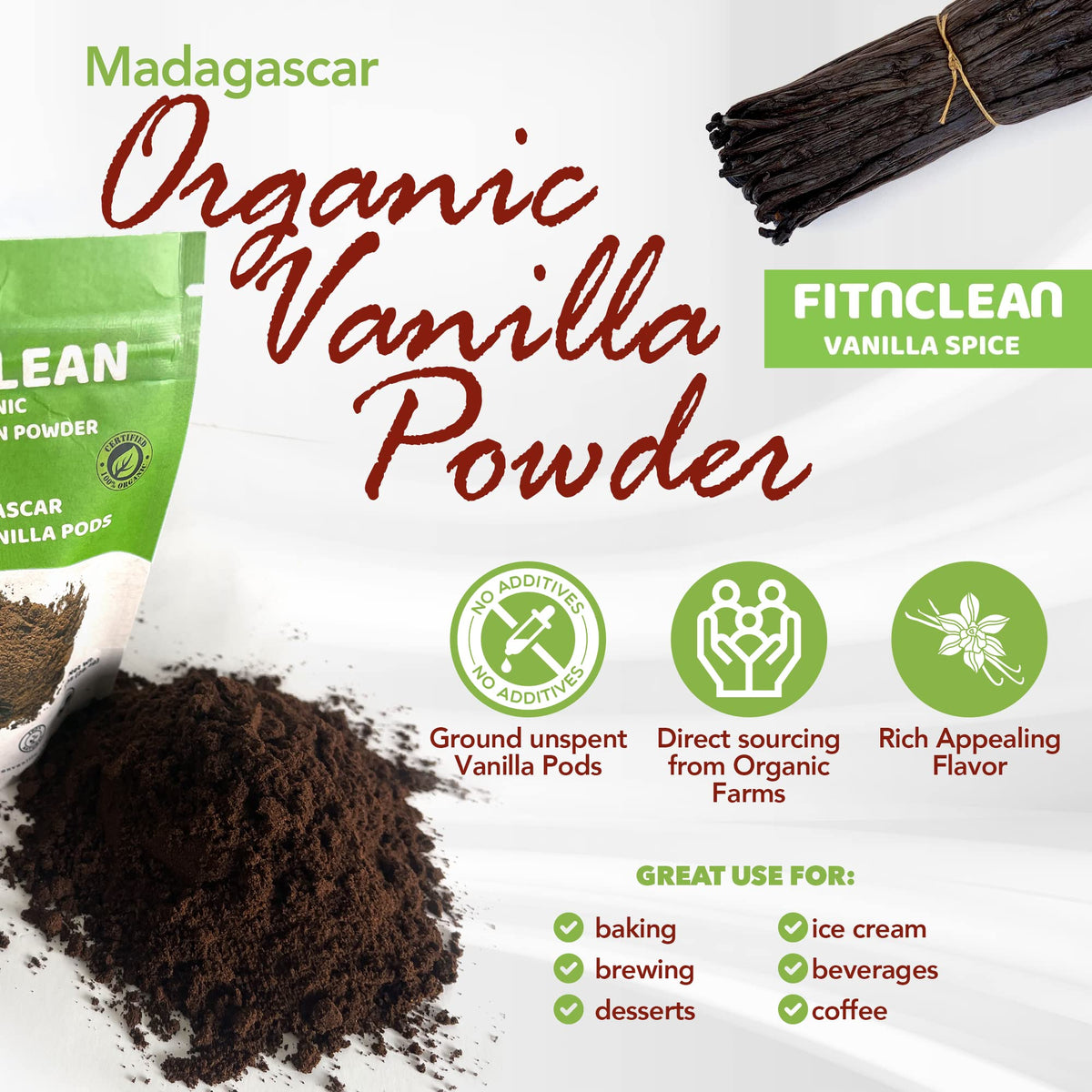 Premium aroma of FITNClean Vanilla Bean Powder enhances desserts.