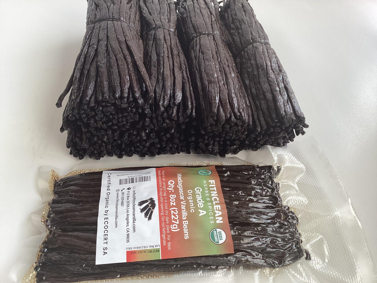 Close-up of vanilla bean seeds, perfect for vanilla paste and flavoring.