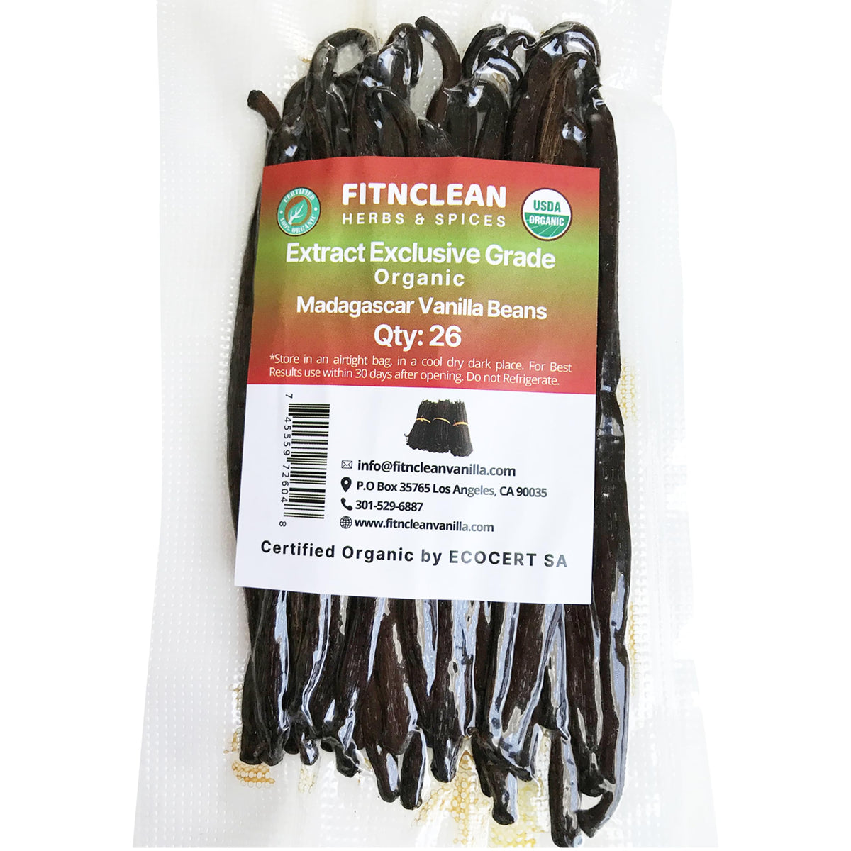 FITNCLEAN vanilla pods 4-5.5 inch bourbon-grade, dry and aromatic for homemade extract.
