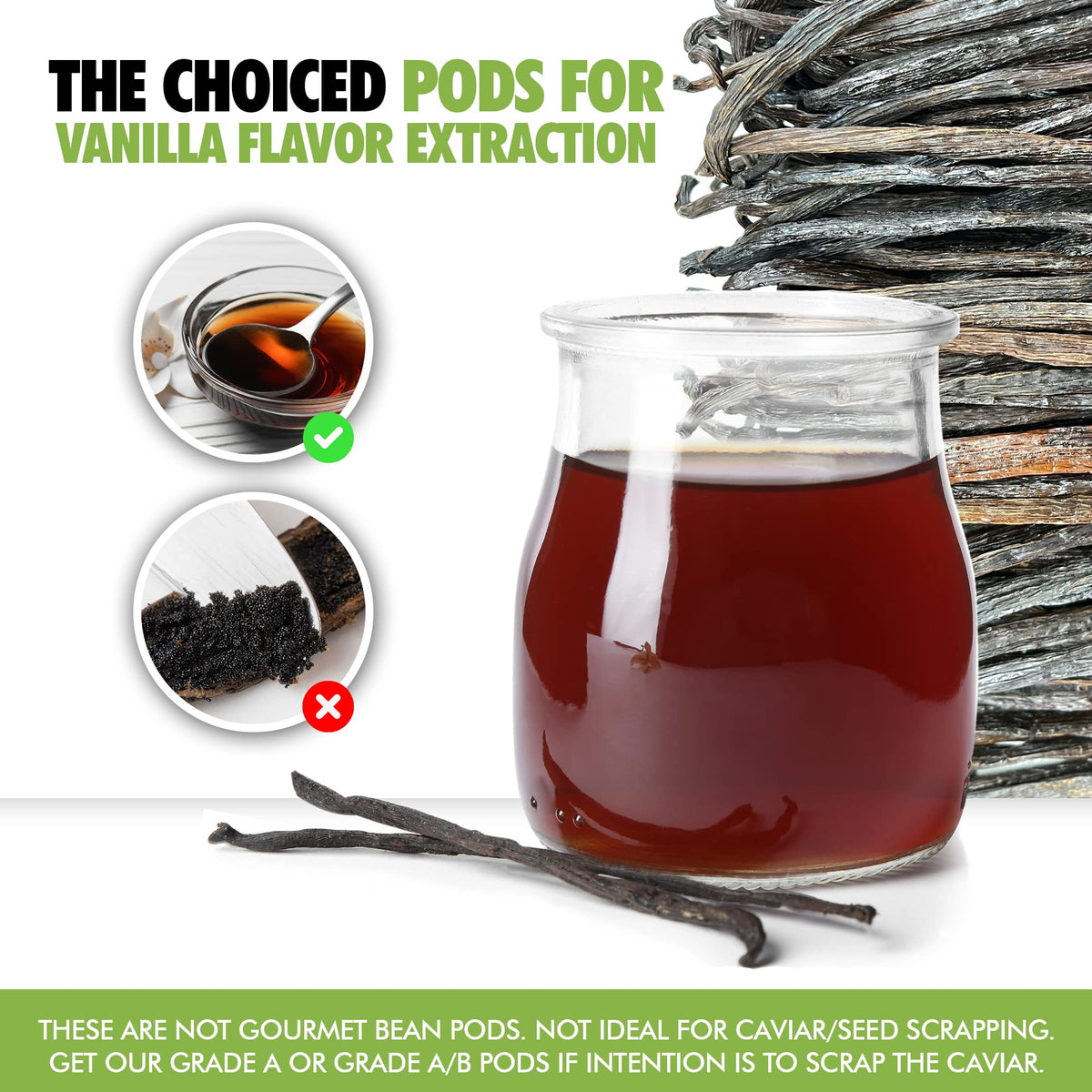 Close up of FITNCLEAN vanilla pods highlighting intense aroma for culinary use.