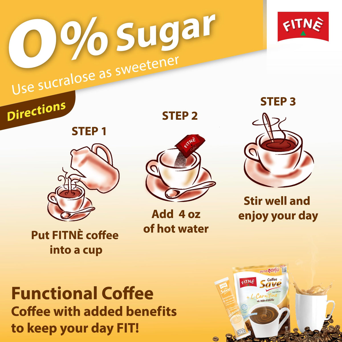 FITNÈ with B vitamins B1,B2,B6 for everyday wellness in coffee.