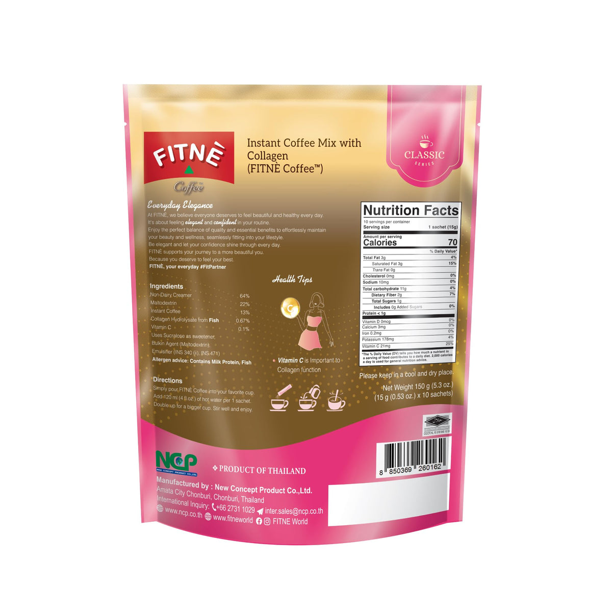FITNÈ collagen coffee ingredient highlights hydrolyzed collagen supporting skin-friendly routines.