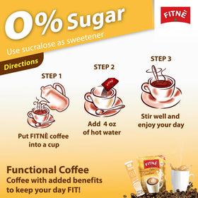 FITNE hot brew in cup demonstrates instant preparation and aroma.